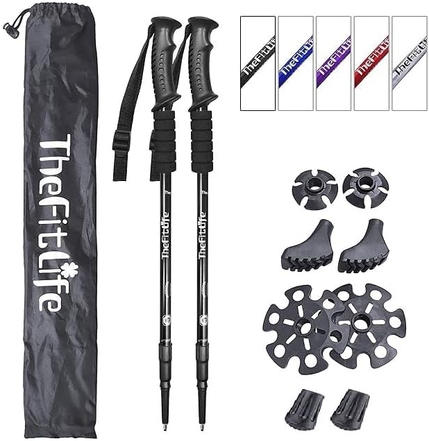 Walking Trekking Poles - 2 Sticks with Anti-Shock and Quick Lock System, Telescopic, Collapsible, Ultralight for Hiking, Camping, Mountaining, Backpacking, Walking, Trekking
