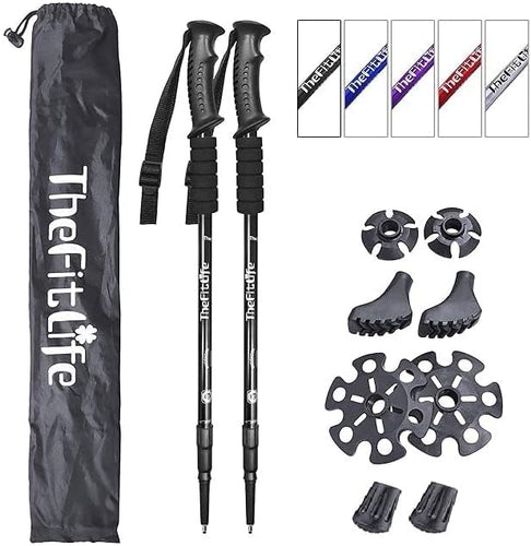 Walking Trekking Poles - 2 Sticks with Anti-Shock and Quick Lock System, Telescopic, Collapsible, Ultralight for Hiking, Camping, Mountaining, Backpacking, Walking, Trekking