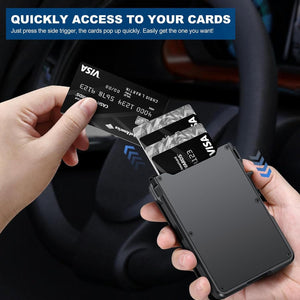 Wallet for Men, Mens Minimalist Wallet 9-13 Cards, Slim Compact Wallet with Money Clip & ID Window, RFID Blocking Smart Pop Up Card Wallet, Metal Aluminum Credit Card Holder Bifold Wallet