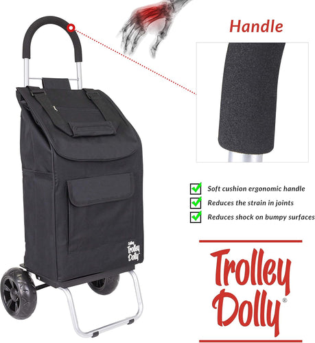 Black Foldable Shopping cart for Groceries with Wheels and Removable Bag and Rolling Personal Handtruck Standard