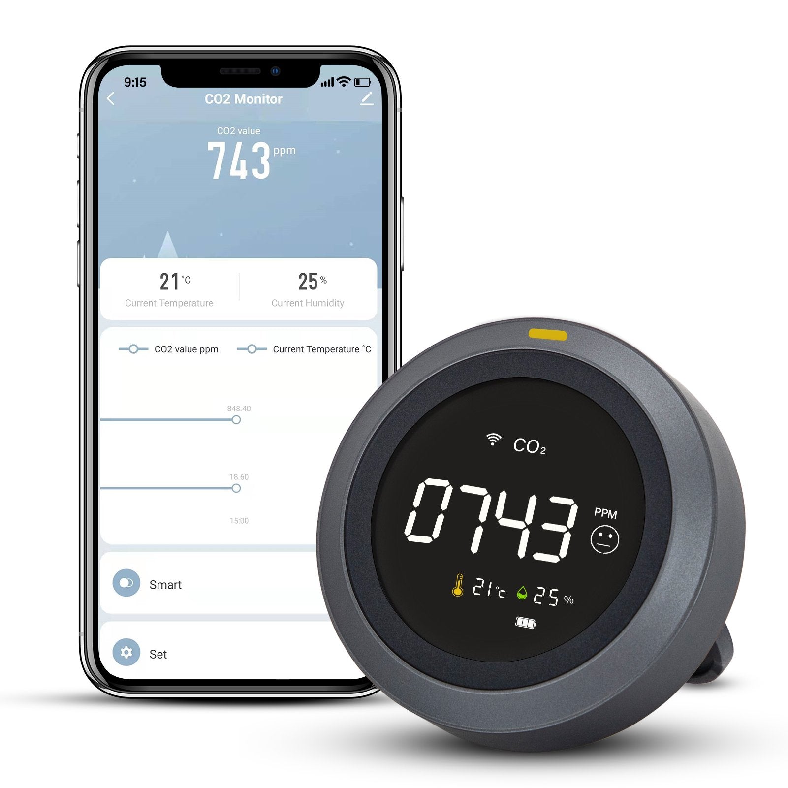 Carefor CF-5Wifi Air Quality Monitor for CO2 , CO2 Meter, CO2 Monitor Wireless Temperature, Humidity