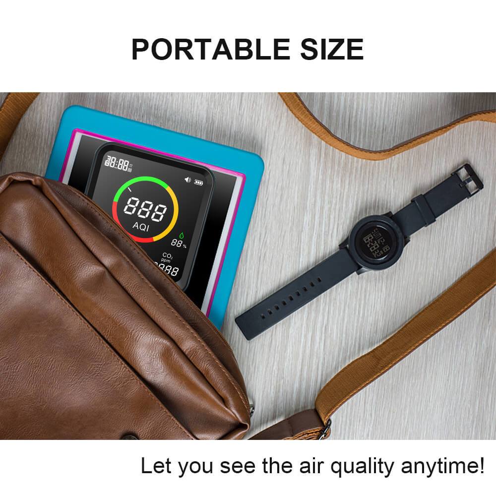 Carefor CF-9A Portable Air Quality Monitor For AQI, PM2.5, PM10, CO2, Temp and Humidity,With Buzzer Alarm