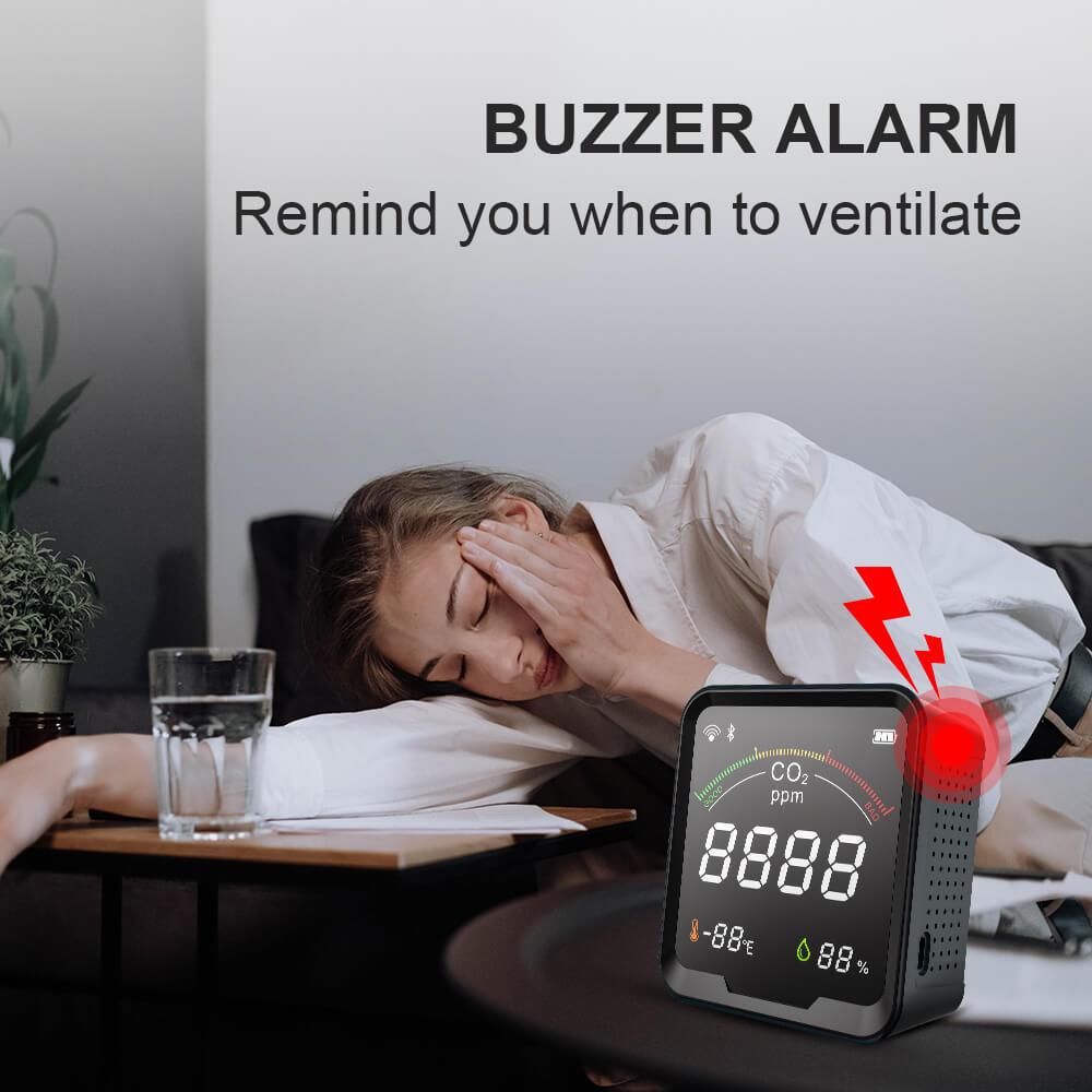 Carefor CF-9C Indoor Carbon Dioxide Monitor With Temperature and Humidity and Buzzer Alarm