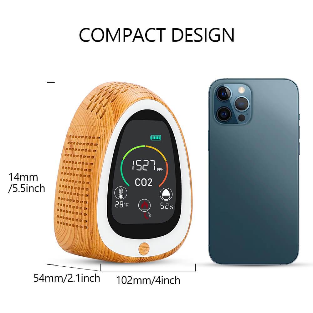 Carefor PT-02 CO2 Meter with Smoke Alarm Temp and Humidity Indoor Gas Analyzer Air Pollution Monitor