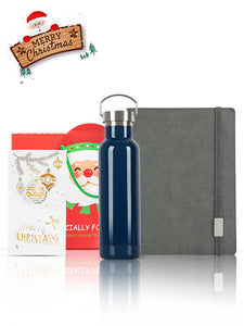 A5 Notebook, Blue water bottle, Christmas Gift Card, Bag