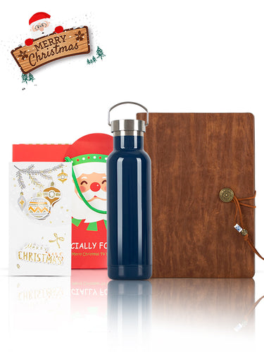A5 Notebook, Blue water bottle, Christmas Gift Card, Bag