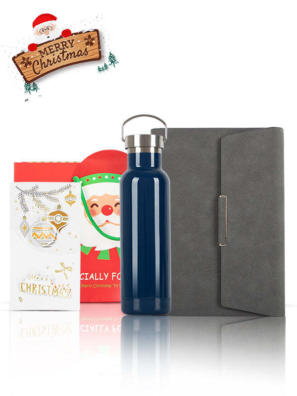 A5 Notebook, Blue water bottle, Christmas Gift Card, Bag