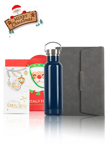 A5 Notebook, Blue water bottle, Christmas Gift Card, Bag