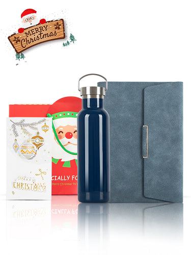 A5 Notebook, Blue water bottle, Christmas Gift Card, Bag