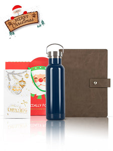 A5 Notebook, Blue water bottle, Christmas Gift Card, Bag