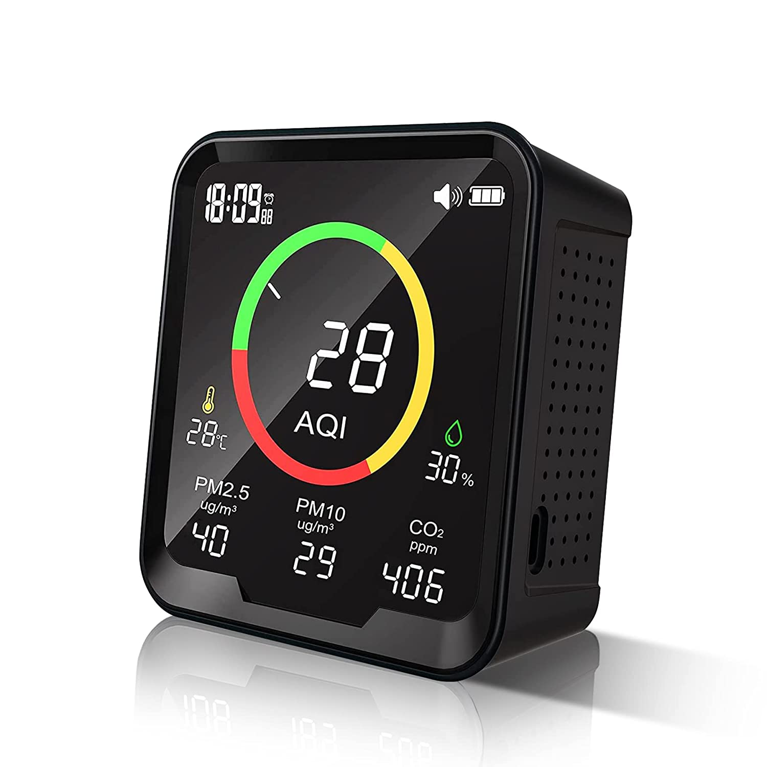 Therm La Mode Multifunktions Luftqualität Messgerät Erkennt PM 2.5, PM 10, CO2, AQI, Temperatur und Luftfeuchtigkeit, NDIR- und Partikelsensor CO2 messgerät ,Echtzeitanzeige Feinstaubmessgerät