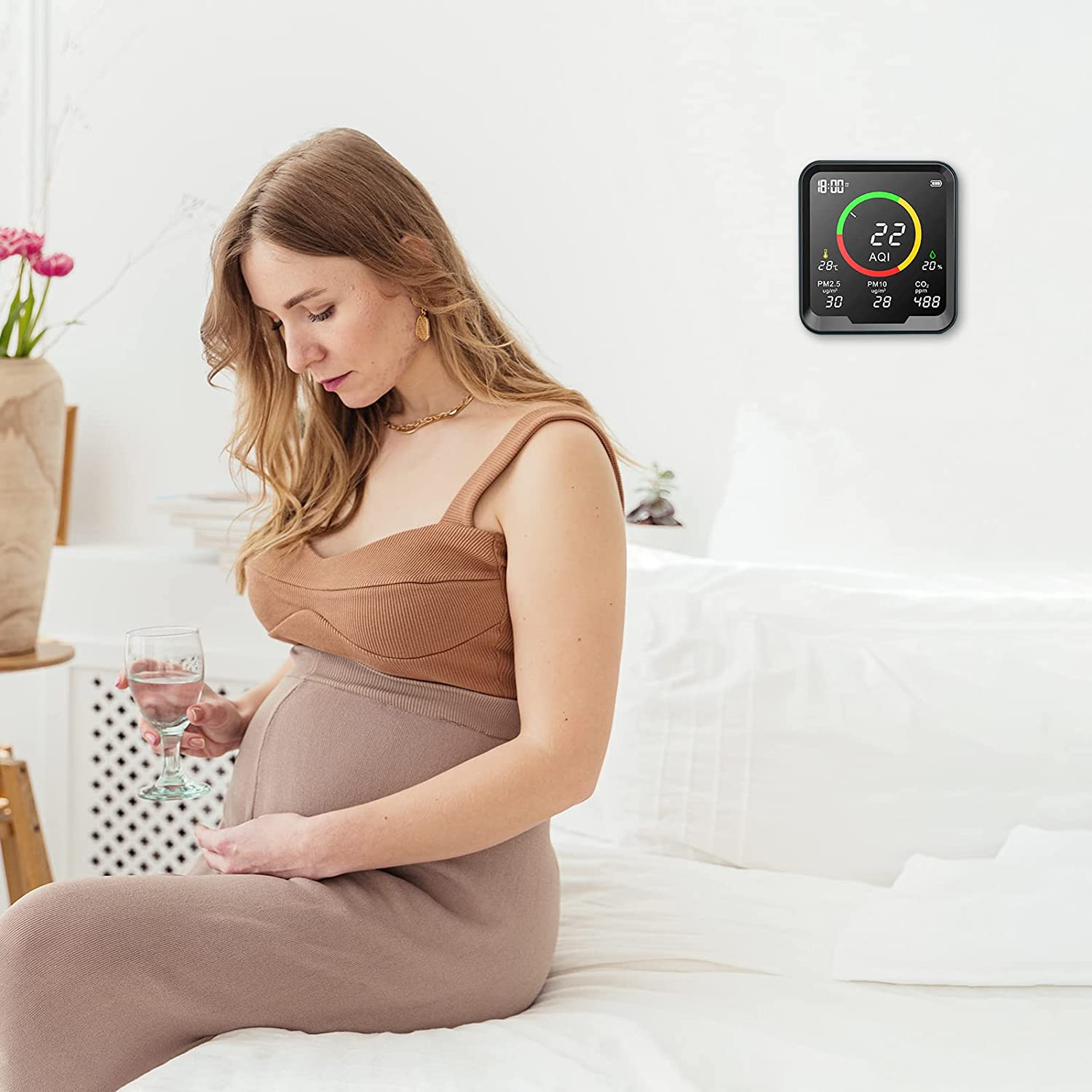 Therm La Mode Multifunktions Luftqualität Messgerät Erkennt PM 2.5, PM 10, CO2, AQI, Temperatur und Luftfeuchtigkeit, NDIR- und Partikelsensor CO2 messgerät ,Echtzeitanzeige Feinstaubmessgerät